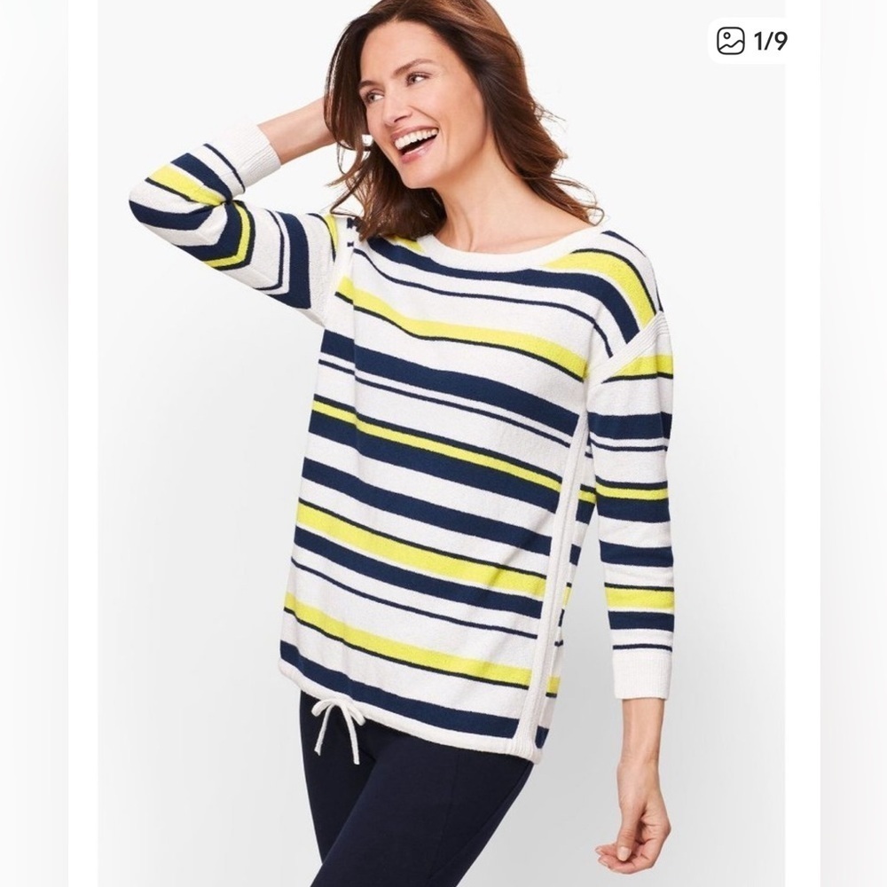 Talbots Striped Terry Textured Sweater Women M Cozy Knit Lounge Relaxed Nautical